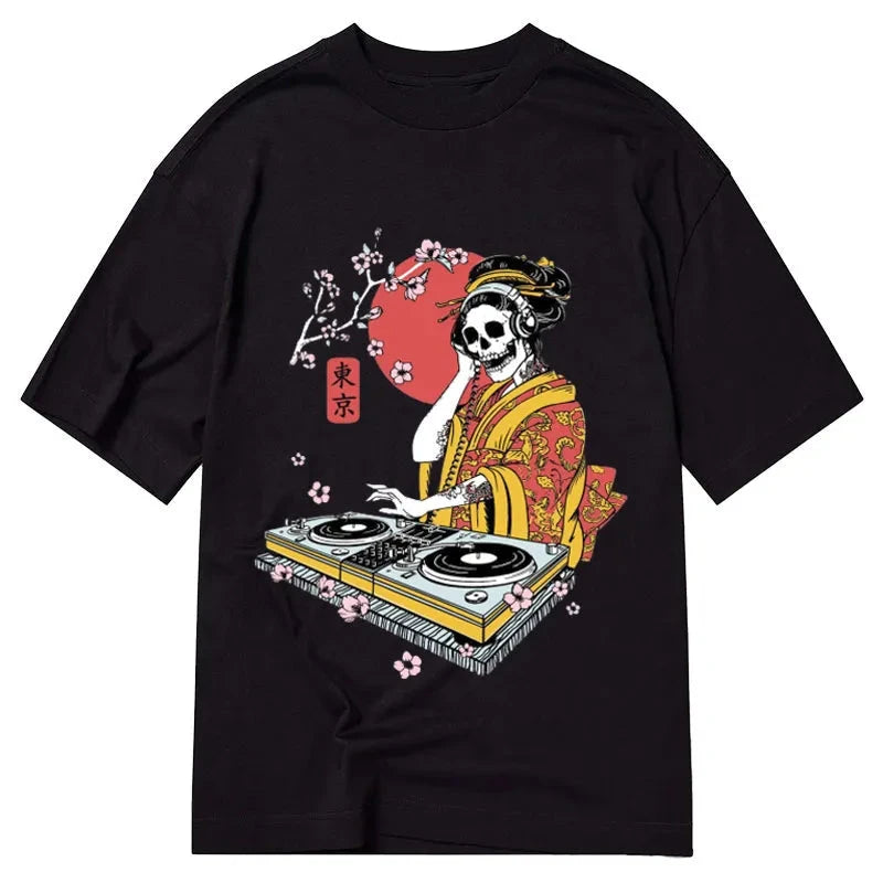 Tokyocanvas Japanese Geisha DJ Skull Classic T-Shirt