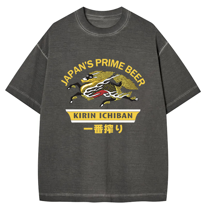 Tokyocanvas Kirin Ichiban Beer Logo Japanese Gradient Washed T-Shirt