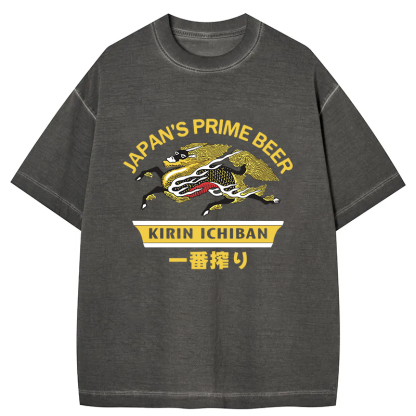 Tokyocanvas Kirin Ichiban Beer Logo Japanese Gradient Washed T-Shirt