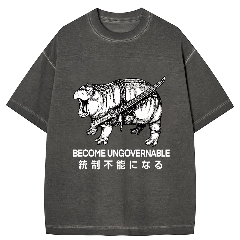 Tokyocanvas Moo Deng Carrying A Samurai Sword Gradient Washed T-Shirt