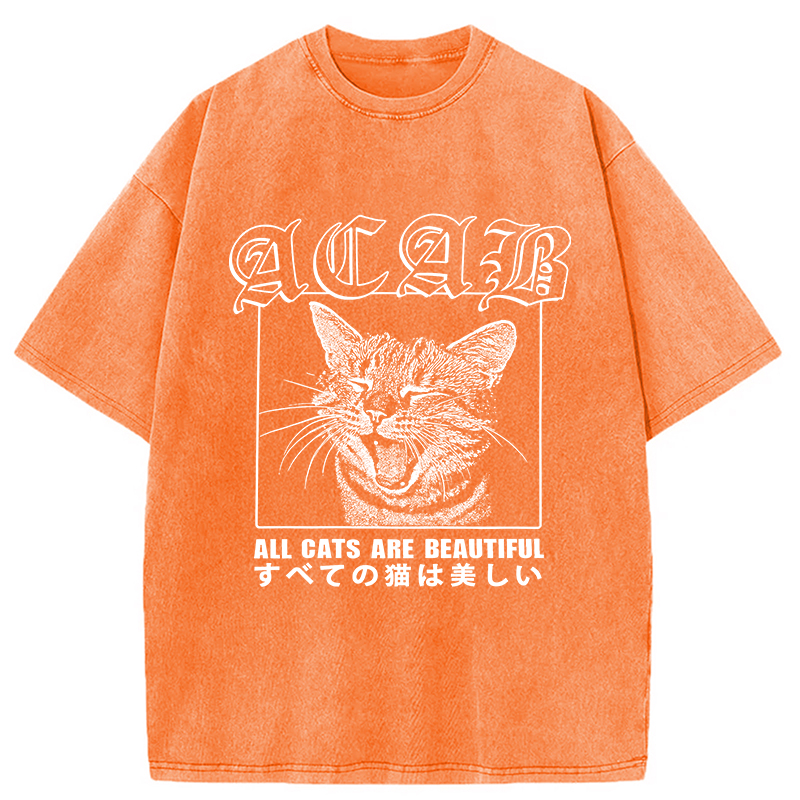 Tokyocanvas Beautiful Funny Cat ACAB Washed T-Shirt