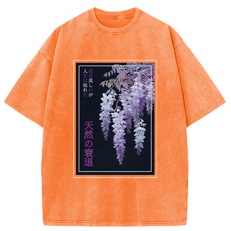 Tokyocanvas Wisteria Jpanese Flowers Poster Washed T-Shirt