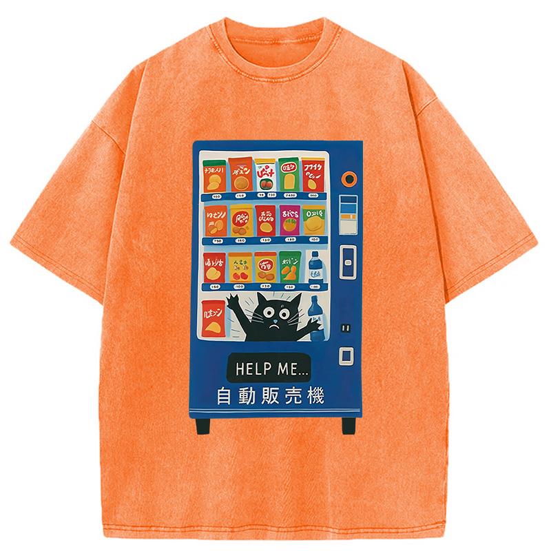 Tokyocanvas Cat Trapped In A Vending Machine Washed T-Shirt