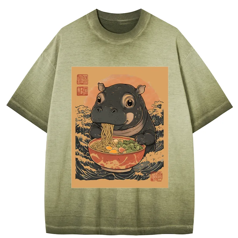 Tokyocanvas Moo Deng Eat Ramen Gradient Washed T-Shirt