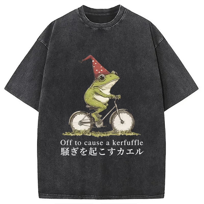 Tokyocanvas Off to Cause a Kerfuffle Frog Washed T-Shirt