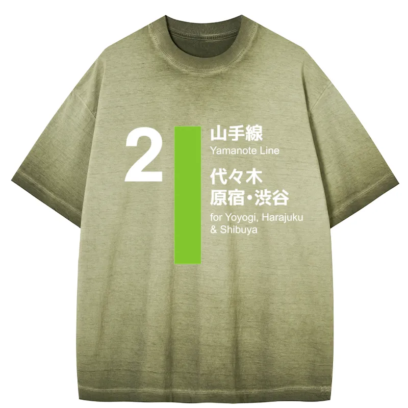 Tokyocanvas Yamanote Line Shibuya and Harajuku Gradient Washed T-Shirt
