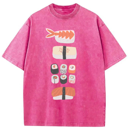 Tokyocanvas Japanese Sushi Nigiri Maki Roll Washed T-Shirt