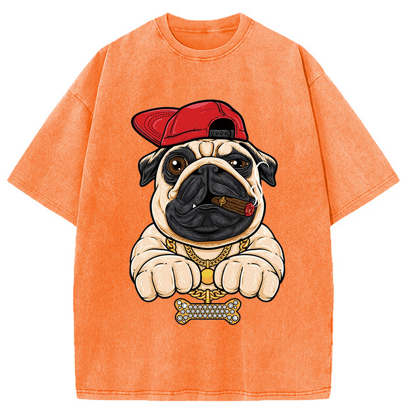 Tokyocanvas Pug hiphop Washed T-Shirt