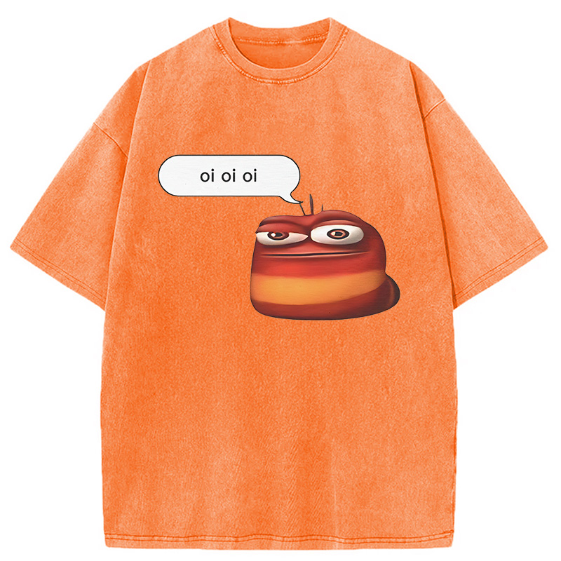Tokyocanvas Oi Oi Oi Red Larva Funny Washed T-Shirt