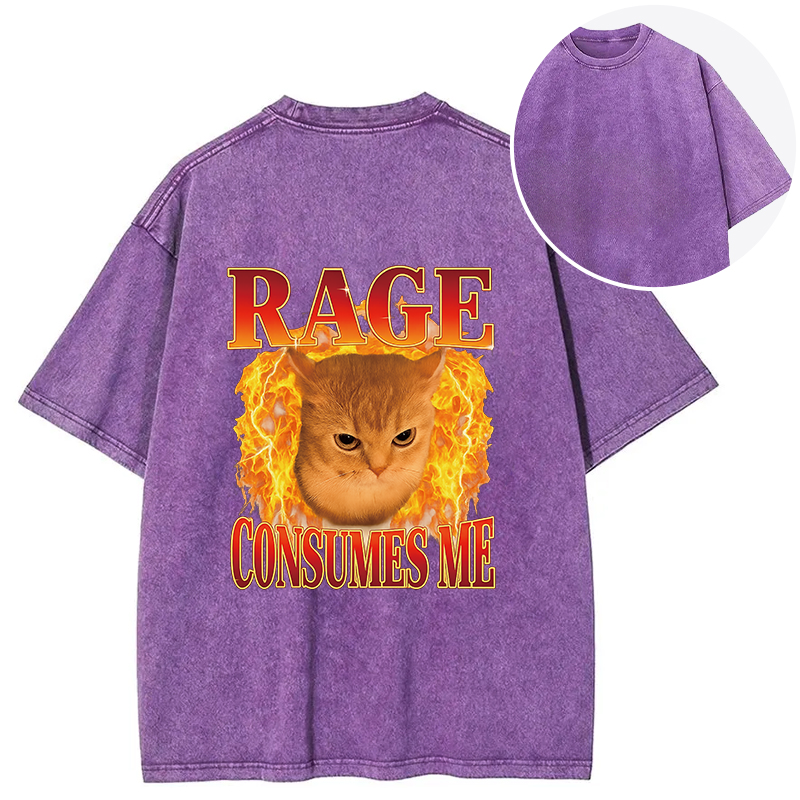 Tokyocanvas Rage Consumes Me Edgy Funny Cat Meme Back Washed T-Shirt