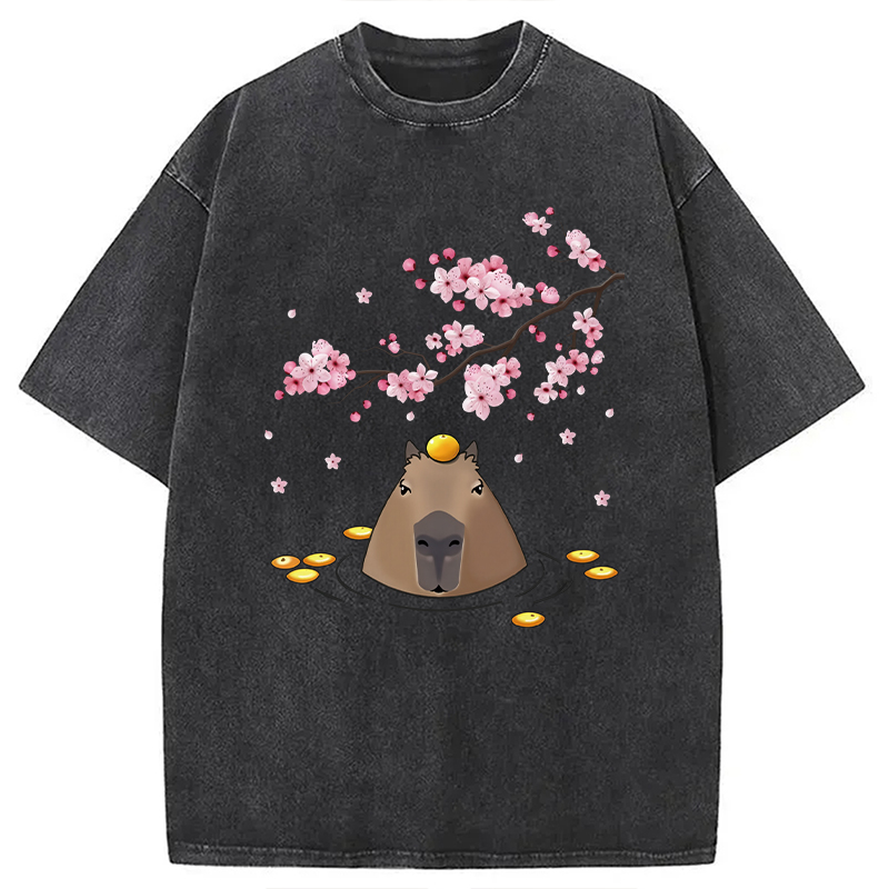 Tokyocanvas Sakura Cherry Blossom Japanese Washed T-Shirt