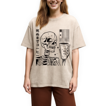 Tokyocanvas Japanese Skeleton Coffee Washed T-Shirt