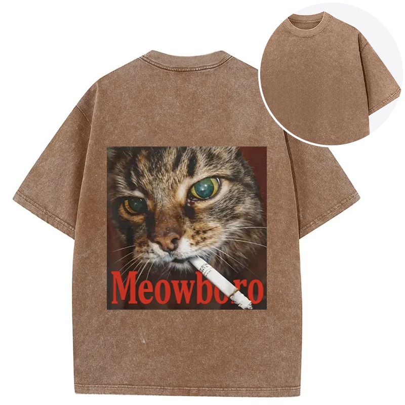Tokyocanvas Funny Smoking Cat Meme Back Washed T-Shirt