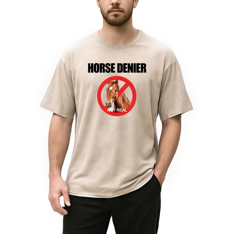 Tokyocanvas Horse Denier Funny Horses Washed T-Shirt