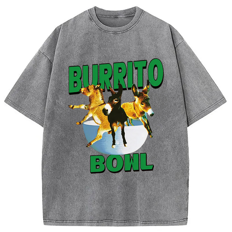 Tokyocanvas Burrito Bowl Donkey Funny Meme Washed T-Shirt