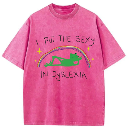 Tokyocanvas I Put The Sexy In Dyslexia Frog Meme Washed T-Shirt