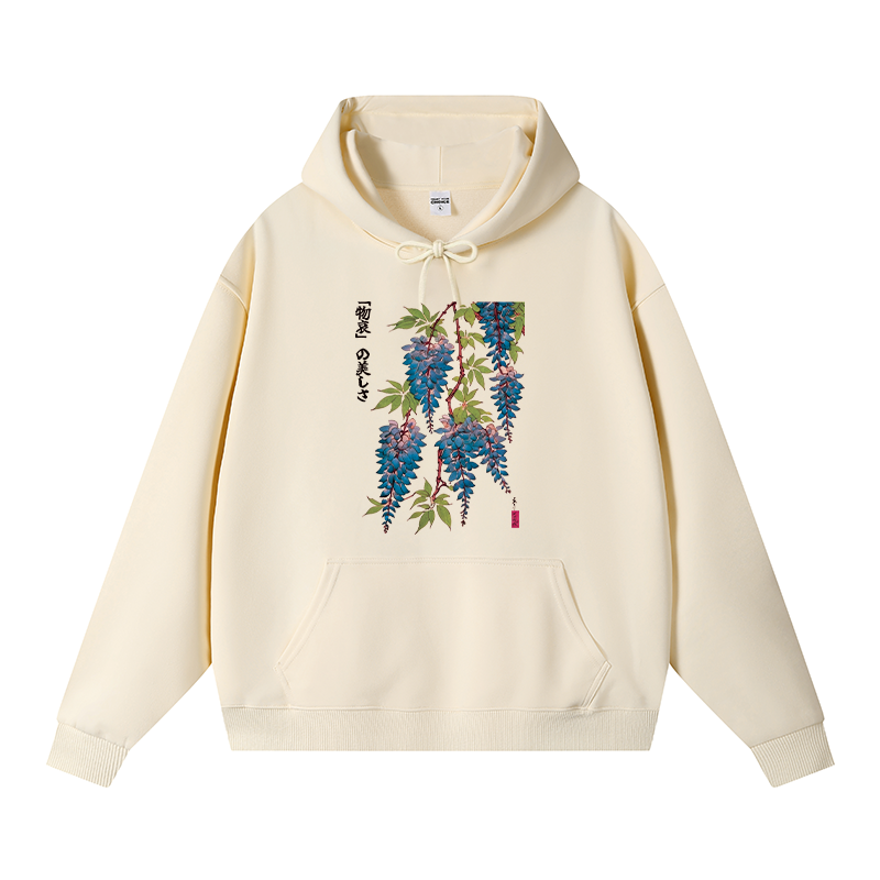Tokyocanvas Wisteria Flowers Fleece Lined Hoodie