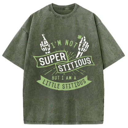 Tokyocanvas I'm Not Superstitious, But I Am A Little Stitious Washed T-Shirt