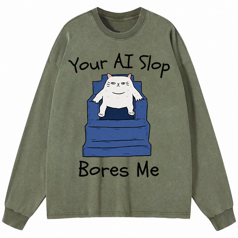 Tokyocanvas AI Slop Bores Me Long Sleeve Washed T-Shirt