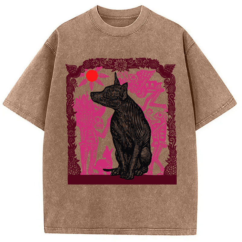 Tokyocanvas Day Of The Dog Woodcut Washed T-Shirt