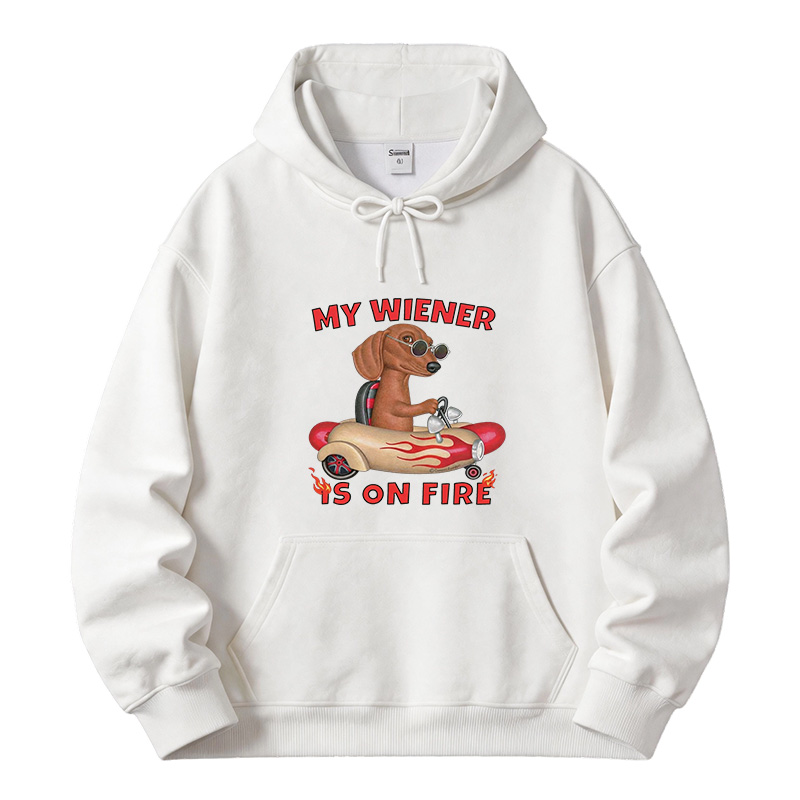 Tokyocanvas My Wiener Is On Fire Funny Dog Fleece Lined Hoodie