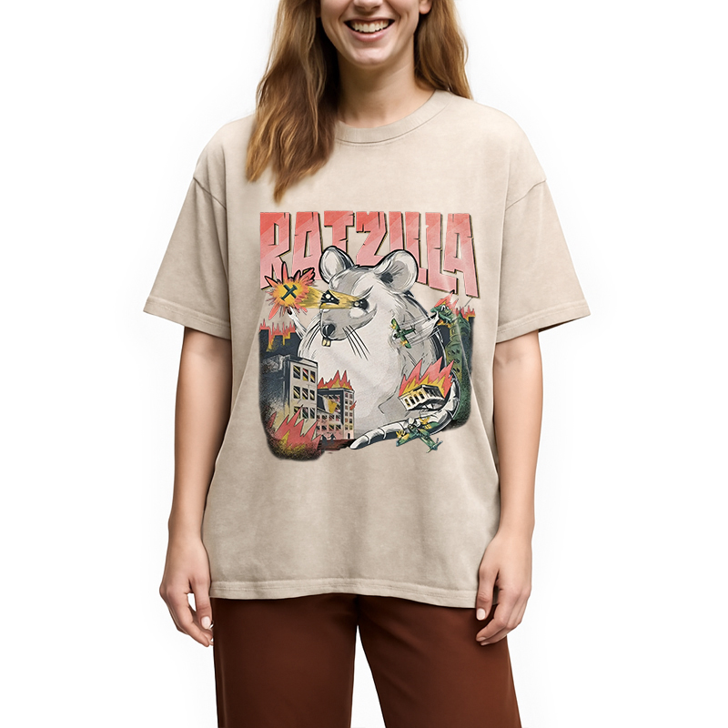 Tokyocanvas Funny RATZILLA Washed T-Shirt