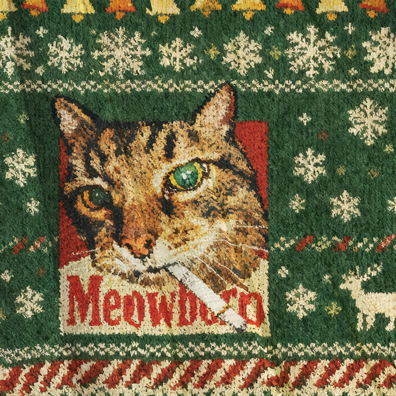 Tokyocanvas Green Funny Smoking Cat Meme Christmas Ugly Sweatshirt