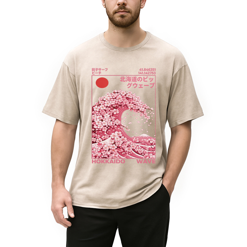 Tokyocanvas Hokkaido Wave Sakura Washed T-Shirt