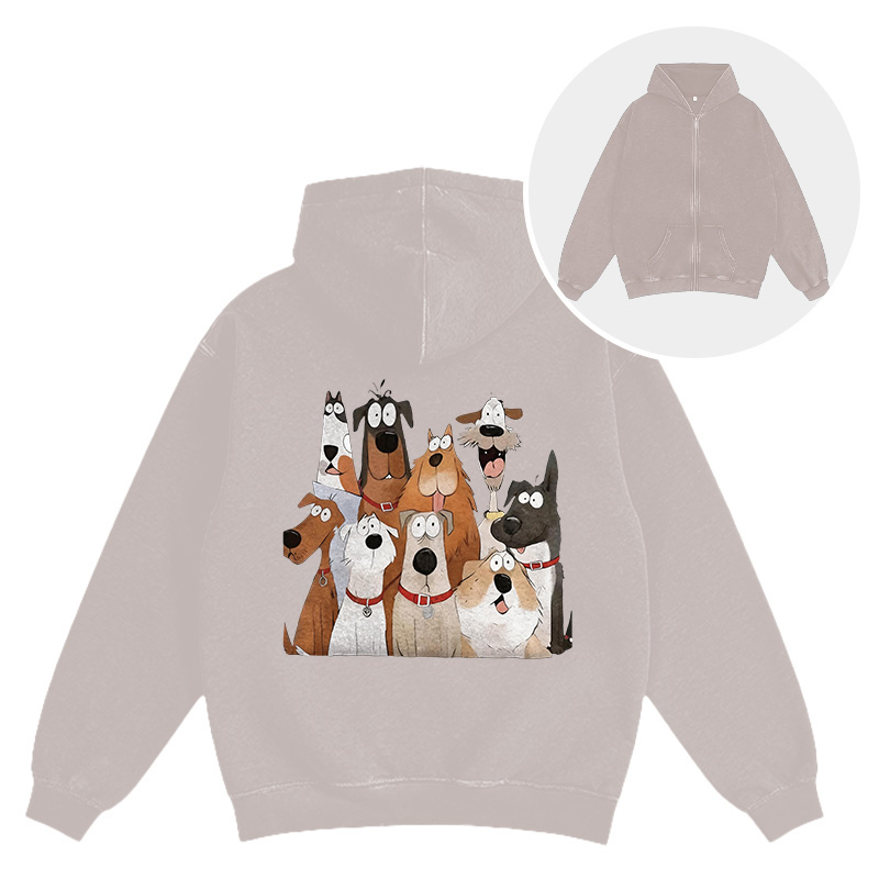 Tokyocanvas Funny Cute Dog Art Print Washed Zip Hoodie