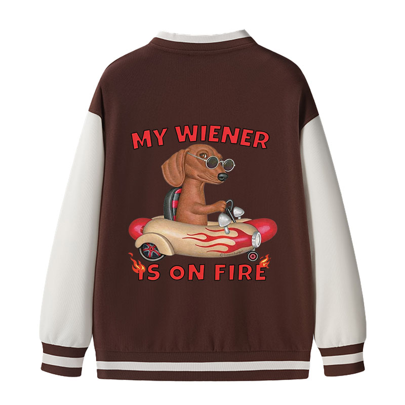 Tokyocanvas My Wiener Is On Fire Funny Dog Varsity Jacket