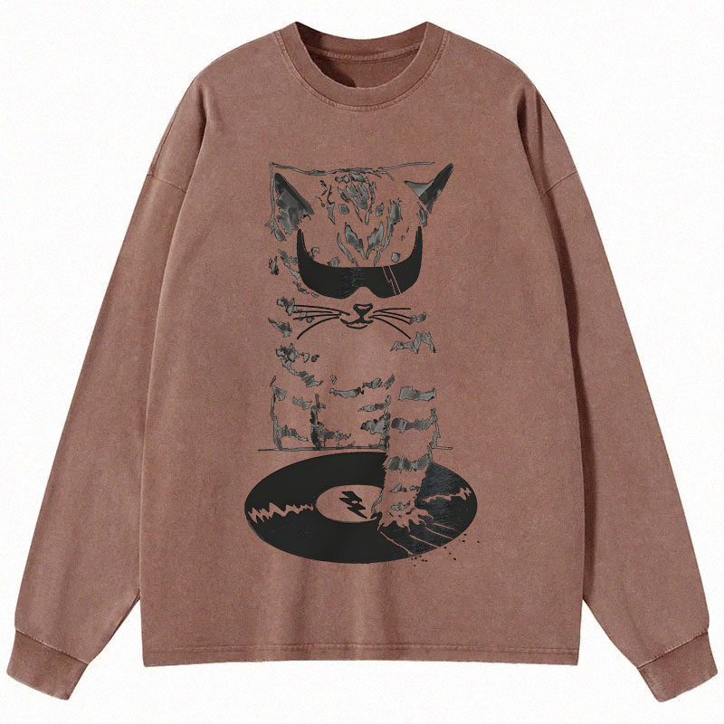 Tokyocanvas DJ Cat Long Sleeve Washed T-Shirt
