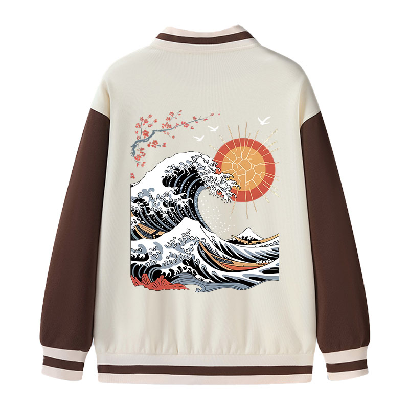 Tokyocanvas Ocean Sun Cherry Blossom Varsity Jacket