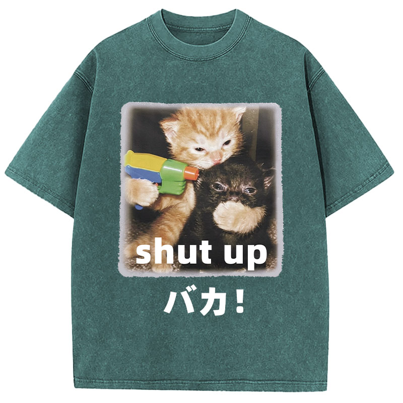 Tokyocanvas Shut Up Funny Cats Washed T-Shirt