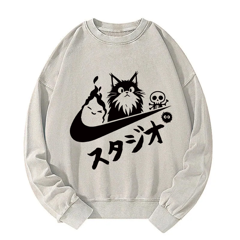 Tokyocanvas Black Cat Vintage Washed Sweatshirt