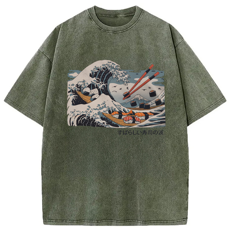 Tokyocanvas The Great Sushi Wave Washed T-Shirt