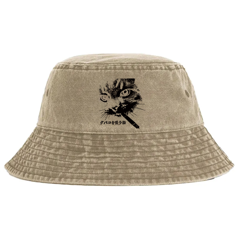 Tokyocanvas Retro Cat Smoking Washed Bucket Hat