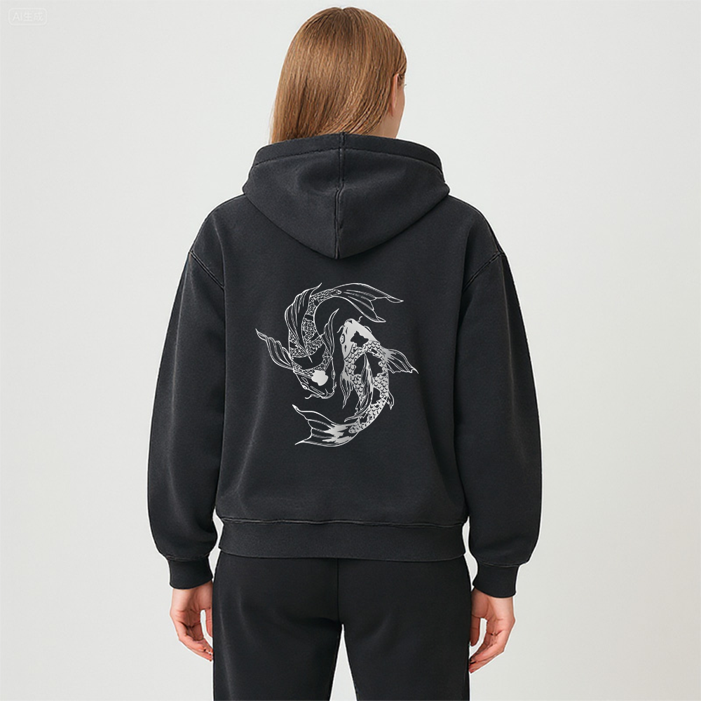 Tokyocanvas Japanese Streetwear Koi Fish Washed Zip Hoodie