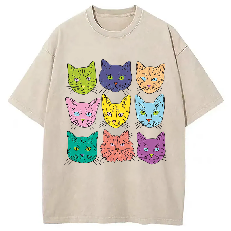 Tokyocanvas Cats' Faces Washed T-Shirt