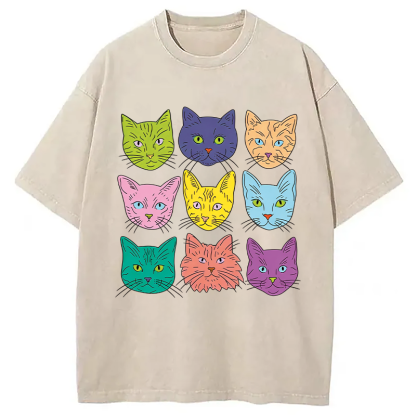 Tokyocanvas Cats' Faces Washed T-Shirt