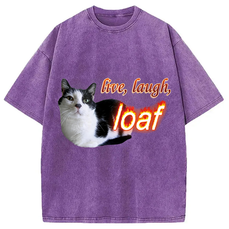 Tokyocanvas Live Laugh Loaf Cat Washed T-Shirt