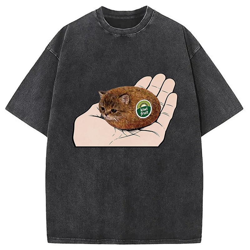 Tokyocanvas Kiwi Fruit Cat Washed T-Shirt