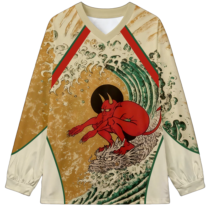 Tokyocanvas Demon Surfing Long Sleeve Graphic Print T-Shirt
