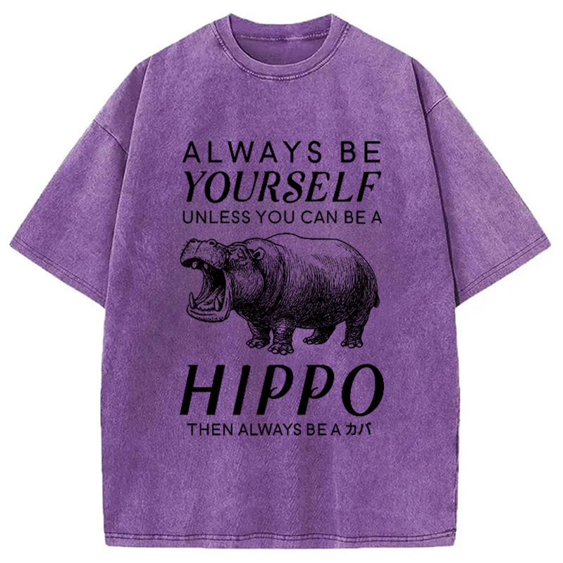 Tokyocanvas Funny Hippopotamu Washed T-Shirt