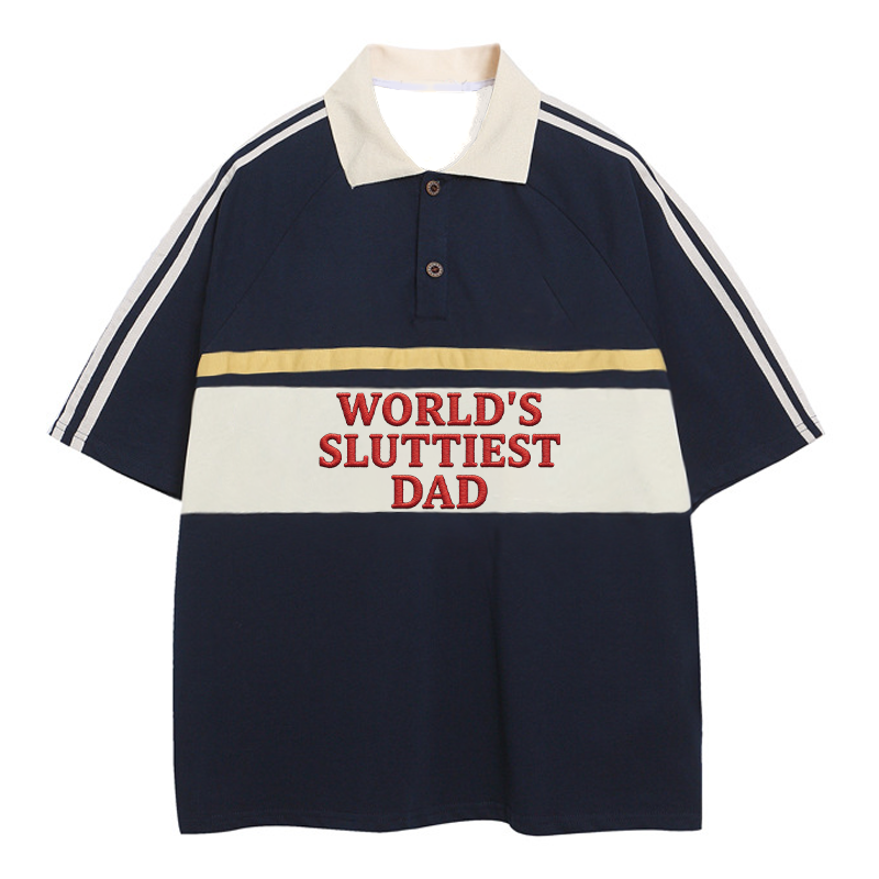 Tokyocanvas World's Sluttiest Dad Polo Embroidered T-Shirt