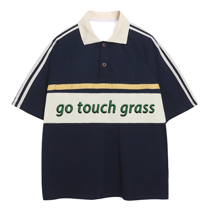 Tokyocanvas Go Touch Grass Polo Embroidered T-Shirt