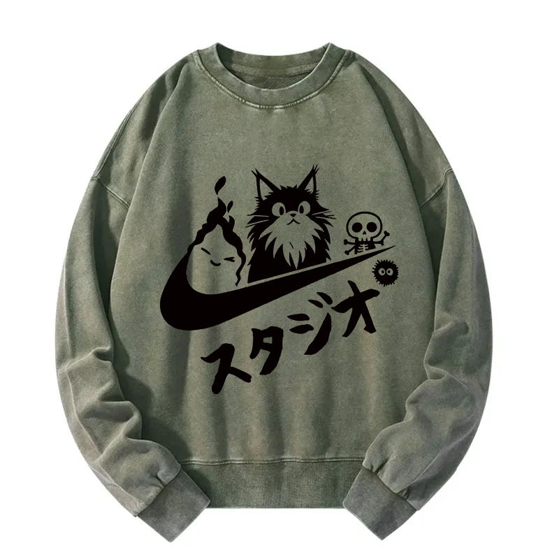 Tokyocanvas Black Cat Vintage Washed Sweatshirt