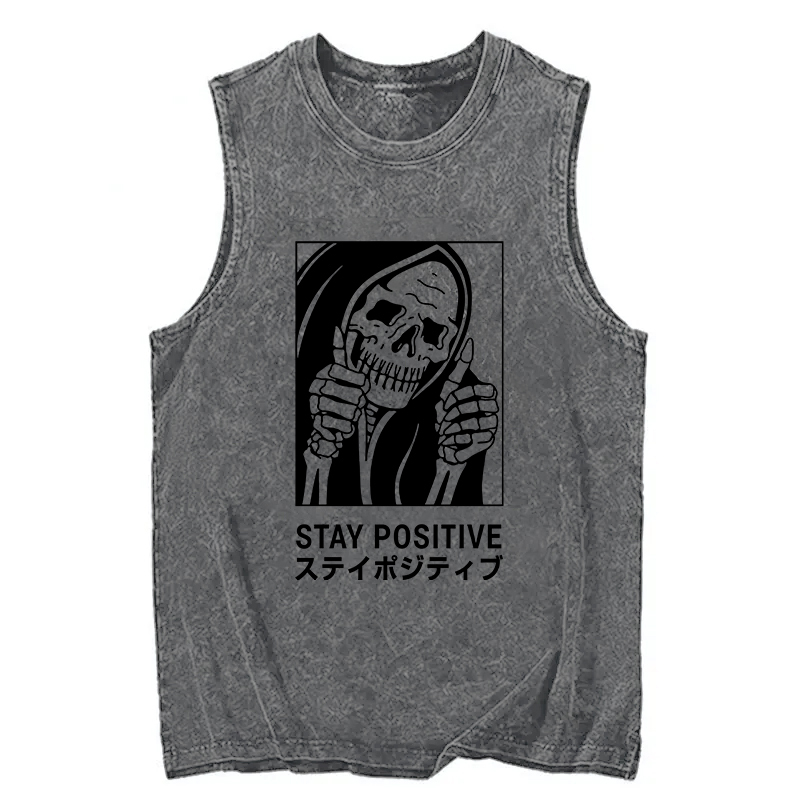 Tokyocanvas Stay Positive Skeleton Washed Tank