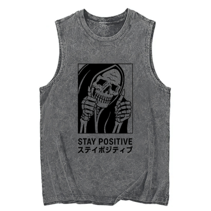 Tokyocanvas Stay Positive Skeleton Washed Tank