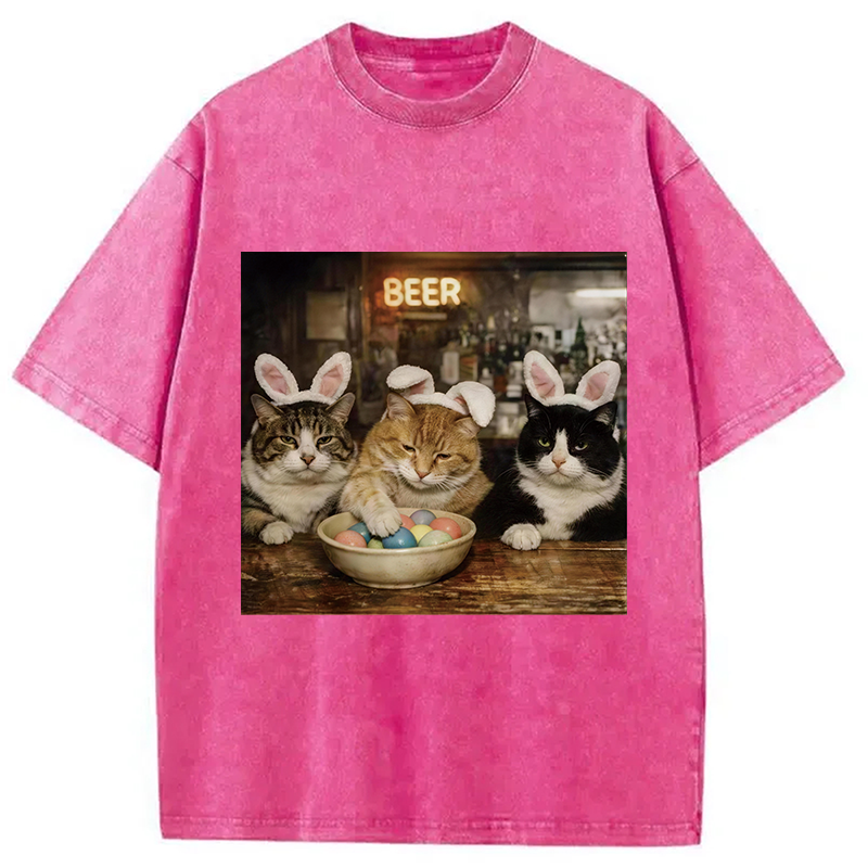 Tokyocanvas Funny Easter Cats Washed T-Shirt