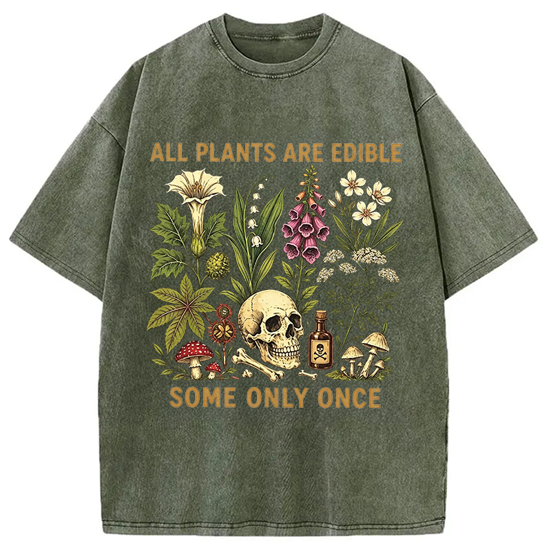 Tokyocanvas Edible Plants Some Only Once Joke Washed T-Shirt
